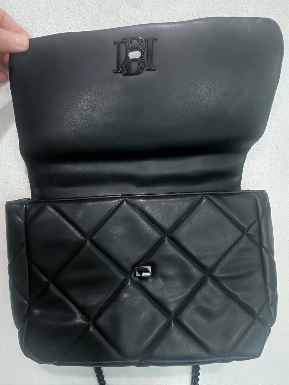 Badgley Mischka Vegan Leather Quilted Stud Shoulder Bag With Chain Strap, Black